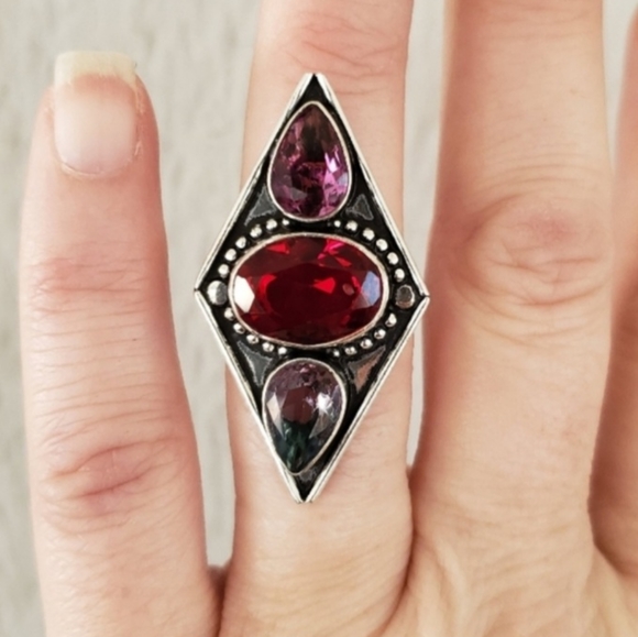 New Garnet and Bi-Color Tourmaline 925 Silver Ring. - Picture 11 of 12